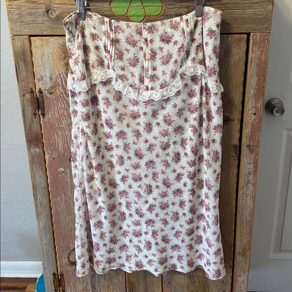 For Love And Lemons Etienne Cream and Pink Floral Midi Skirt - Picture 8 of 15